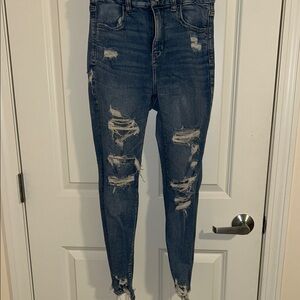 American Eagle Outfitters Distressed Skinny Jeans - Blue